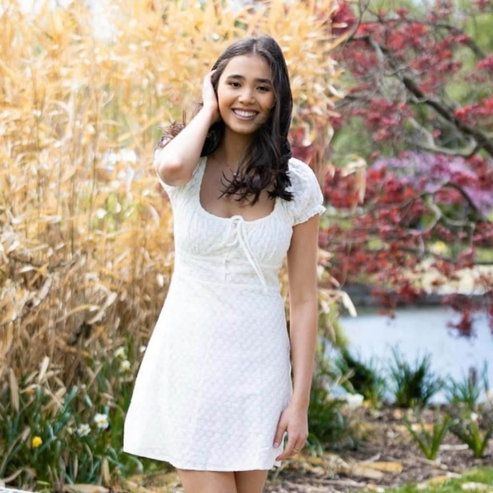 MORNING MIST Floral A-Line Short Sleeve Dress White (S/4)
